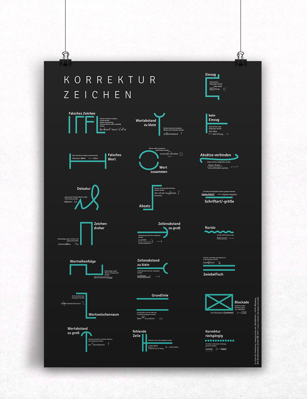 Poster Korrekturzeichen hell, Plakat Detailtypografie