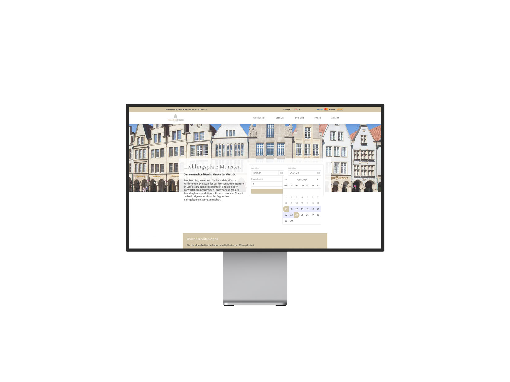 Webdesign Mockup von Boardinghouse Münster