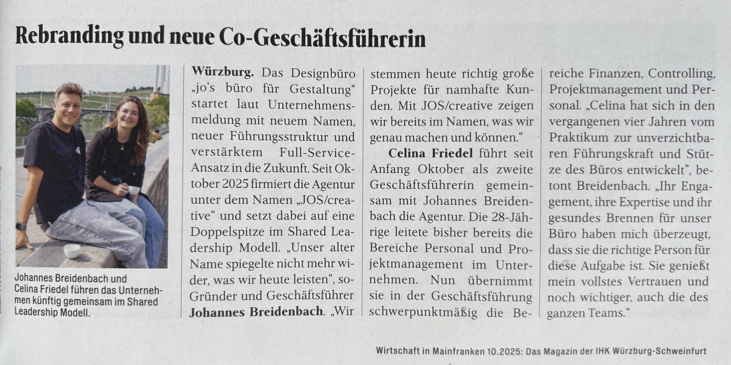 Foto des WIM-Artikels mit einem Bild von Celina und Jo am Main.