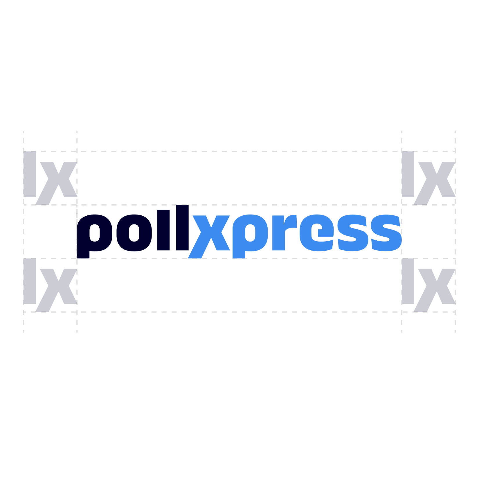 pollxpress Logo mit Ansicht des Markenfreiraum, des Signets im Logo und dem integrierten Balkendiagramm