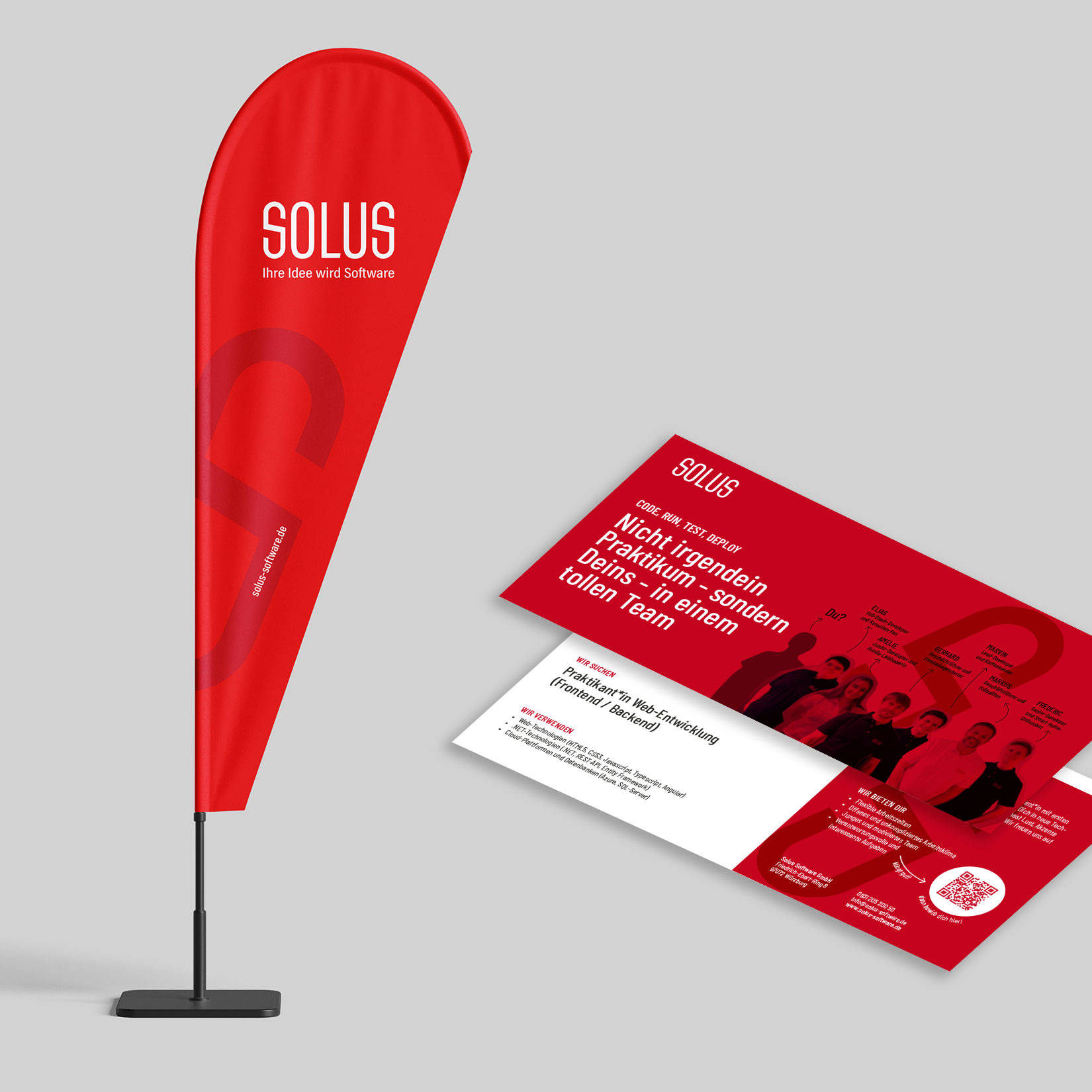 SOLUS, Beachflag, Flyer, Außenkommunikation