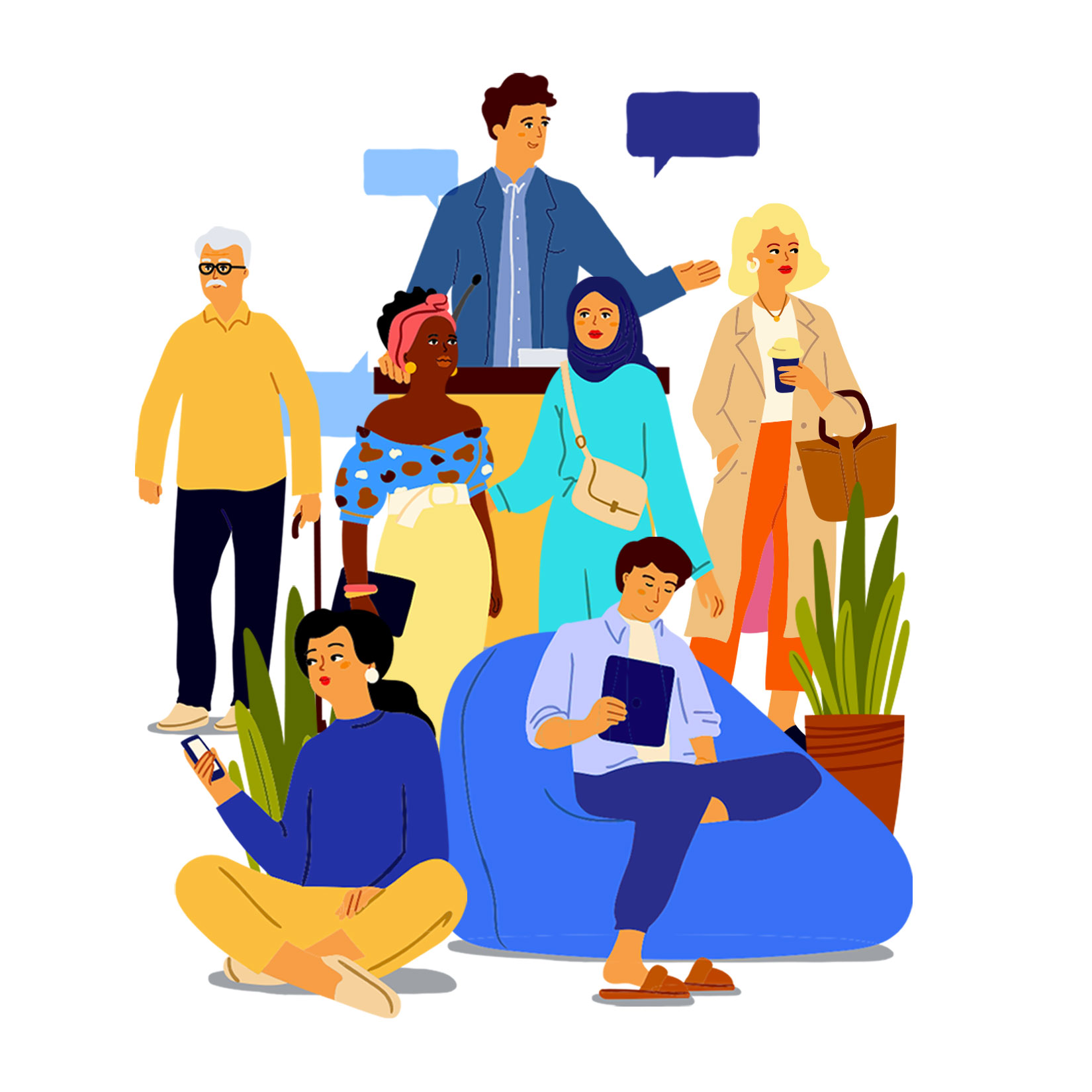 Collage diverser illustrierter Personen