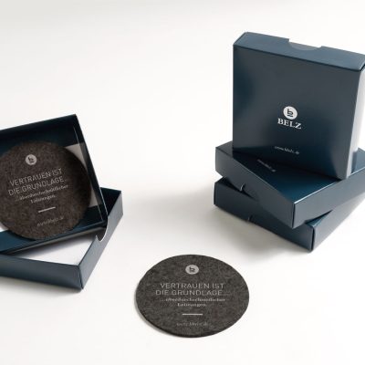 Belz GmbH Würzburg Messe Geschenk Give-Away Untersetzer Packaging